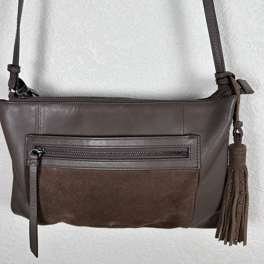 Vince Camuto "Letia" Leather and Suede Crossbody HSN Midnight Taupe